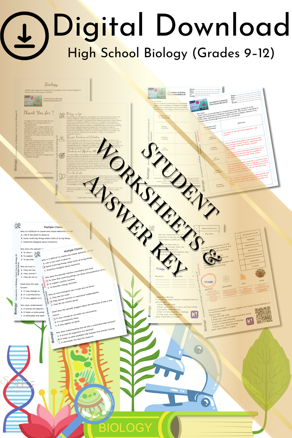 Crash Course Biology #1 Worksheet & Answer Key | Characteristics of Life | High School Biology